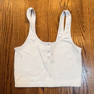 Bozzolo Ribbed Henley Crop Tank Top Seamless Stretch S/M Cream Off White